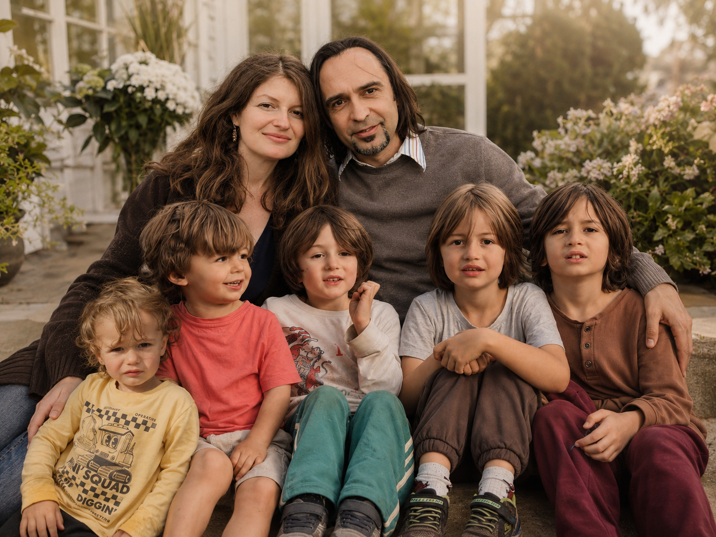 Wife and family in a warm reverent home scene
